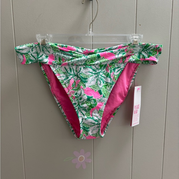 NWT Lilly Pulitzer Pink and Green Leafy Bikini Bottom Size 12 - Picture 1 of 3